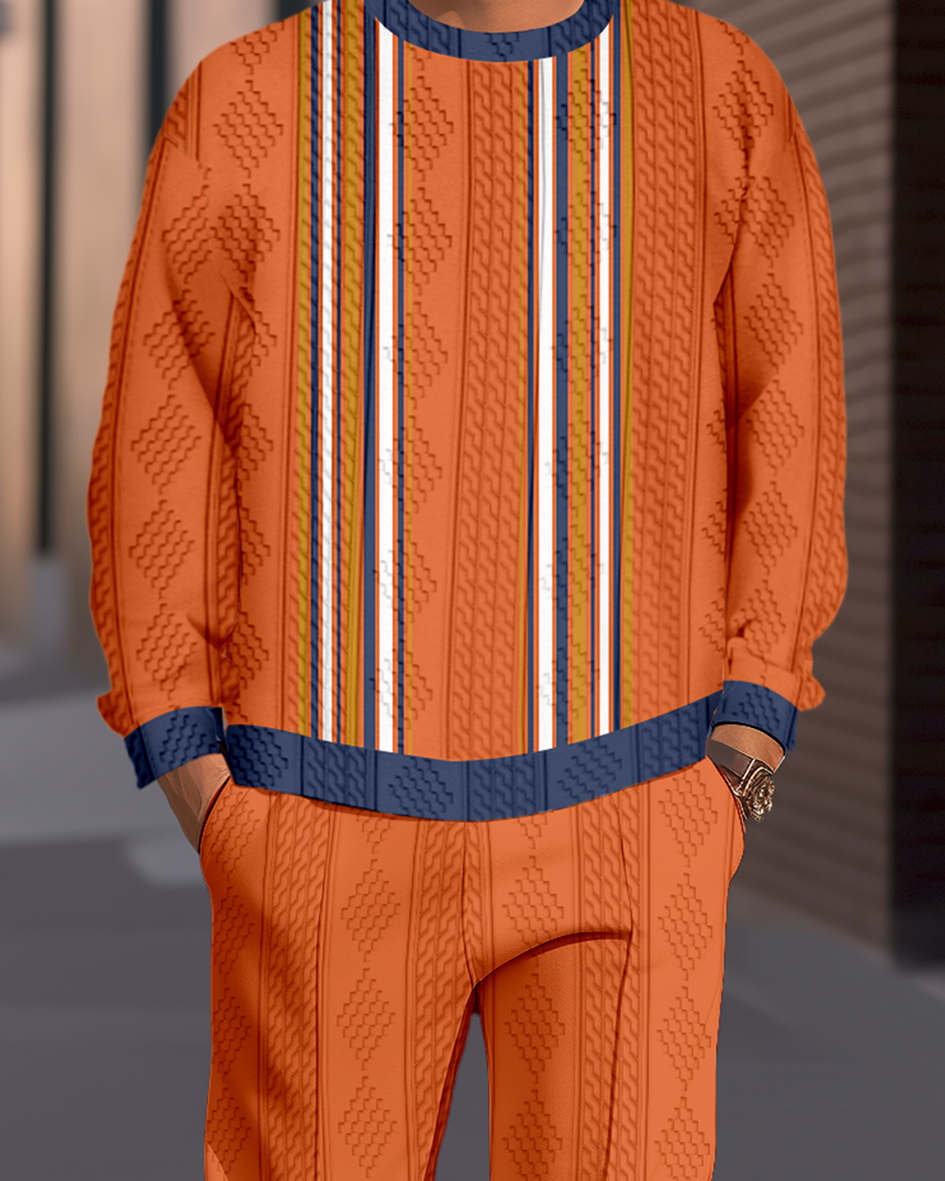 Textured Jacquard Round Neck casual Sports Set 009 para hombre