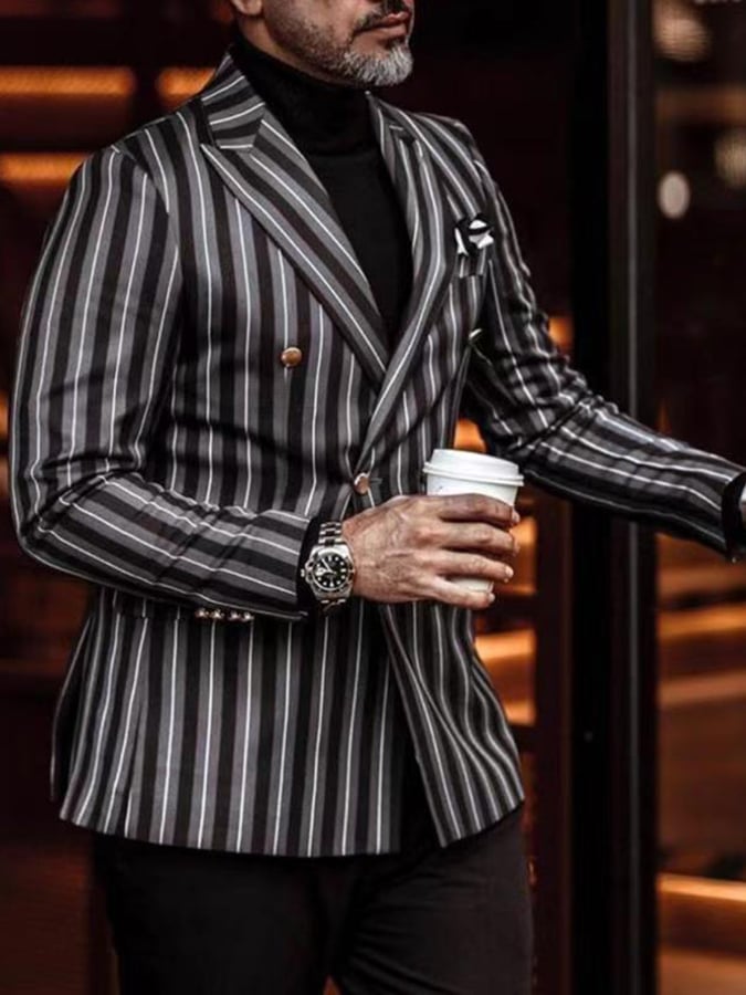 Saco elegantee a rayas Double Breasted Two Button para hombre