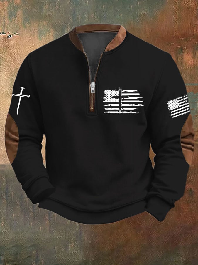 Sudadera Flag Cross estampado Zip cuello para hombre