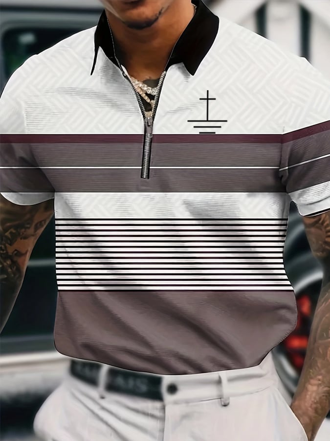 Camisa polo Cross estampado a rayas para hombre