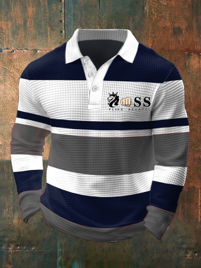Camisa polo casual ejecutivo Waffle de manga larga para hombre