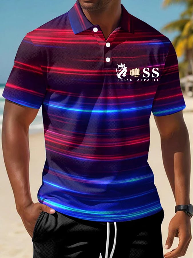 Casual ejecutivo Simple Contrast Color Line Polo para hombre