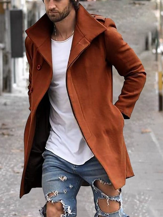 Abrigo de moda casual Standing cuello Double Breasted Faux lana para hombre