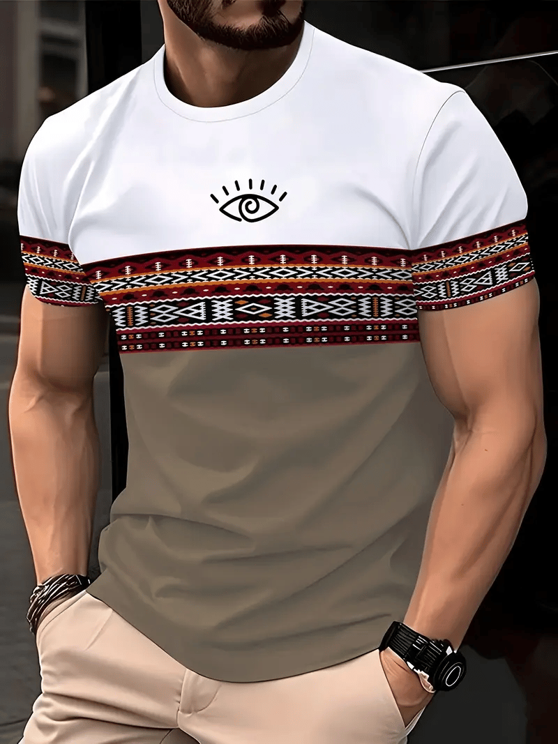 Camiseta ejecutivo rayas Logo estampado de manga corta para hombre