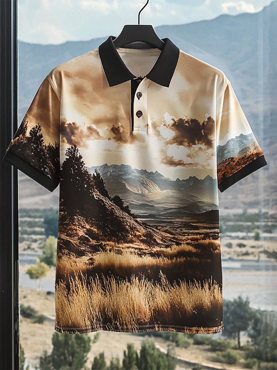 Camisa polo casual Holiday Button de manga corta para hombre