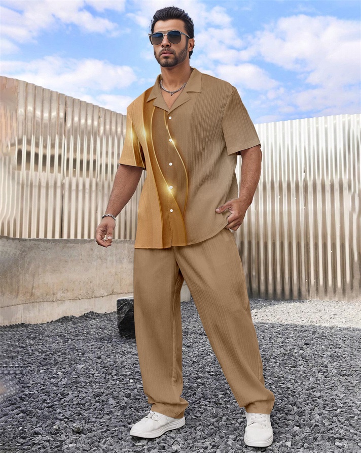 Camisa Gradient casual Textured de manga corta Set 1486 para hombre