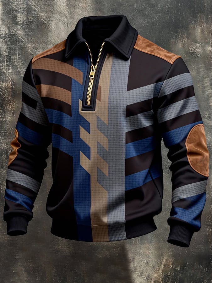 Sudadera retro en bloques de color estampado cierre para hombre