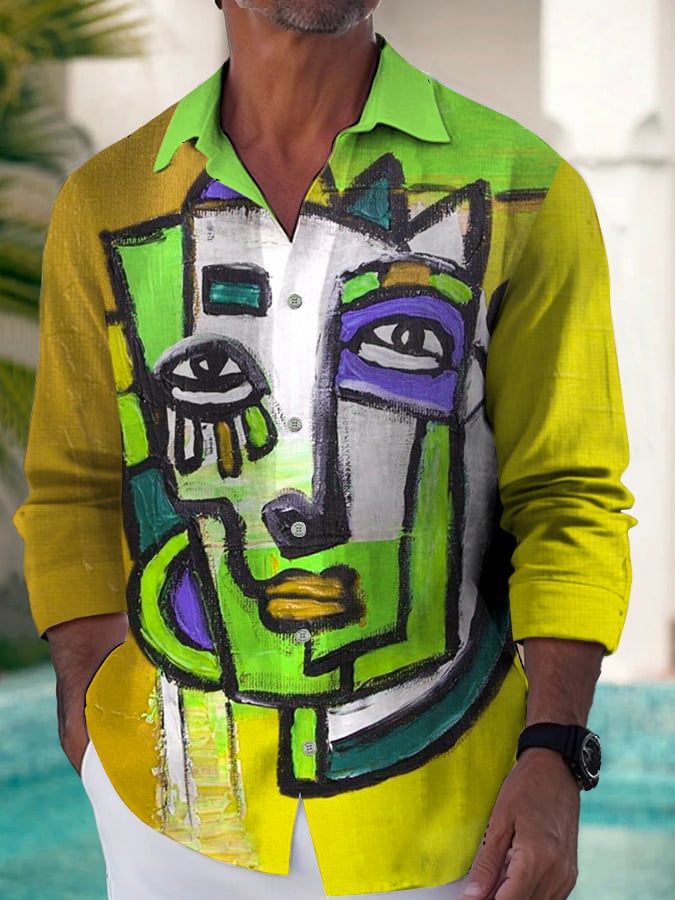 Camisa Trendy casual Artistic Portrait estampado de manga larga