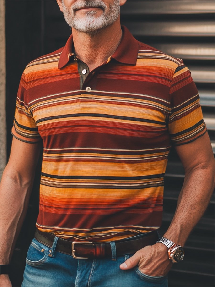 Camisa polo casual ejecutivo rayas estampado con botones de manga corta para hombre