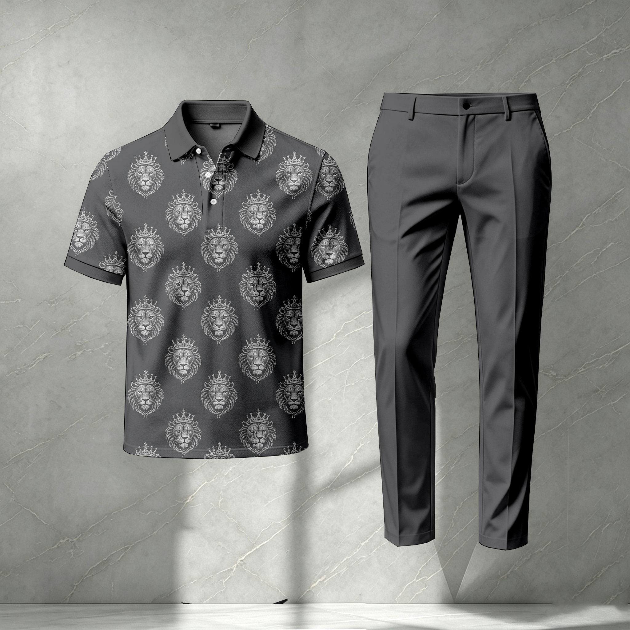 para hombre Gray de manga corta camisa polo and pantalón Set
