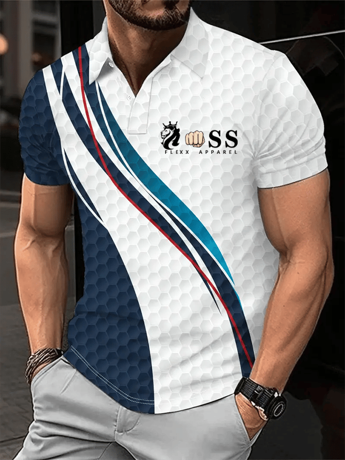 Camisa polo retro Letter Design estampado casual para hombre