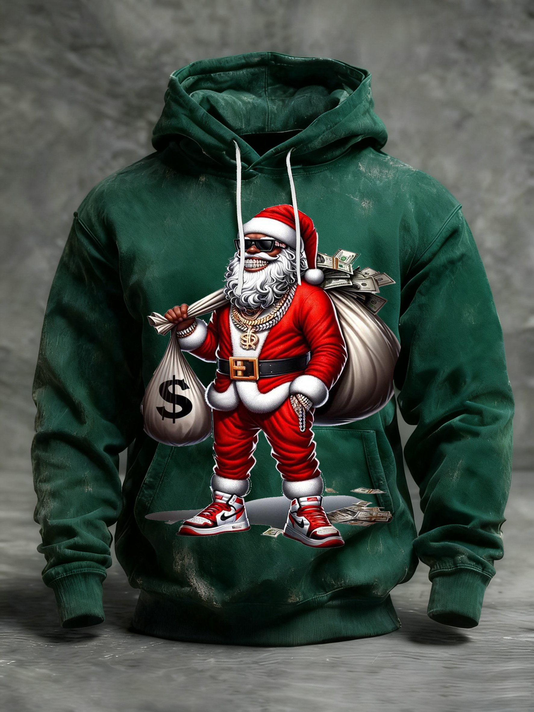 Sudadera African American Christmas estampado cuello redondo Hooded para hombre