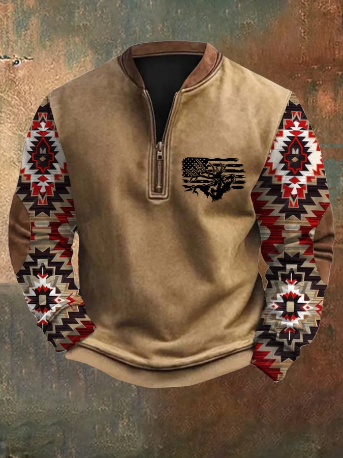 Sudadera Western estampado Zip cuello para hombre