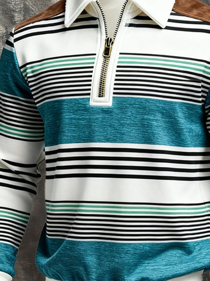 Sudadera retro en bloques de color estampado cierre para hombre