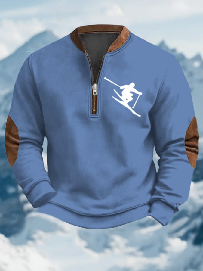 Sudadera vintage Apres-Ski Design estampado Zip cuello para hombre