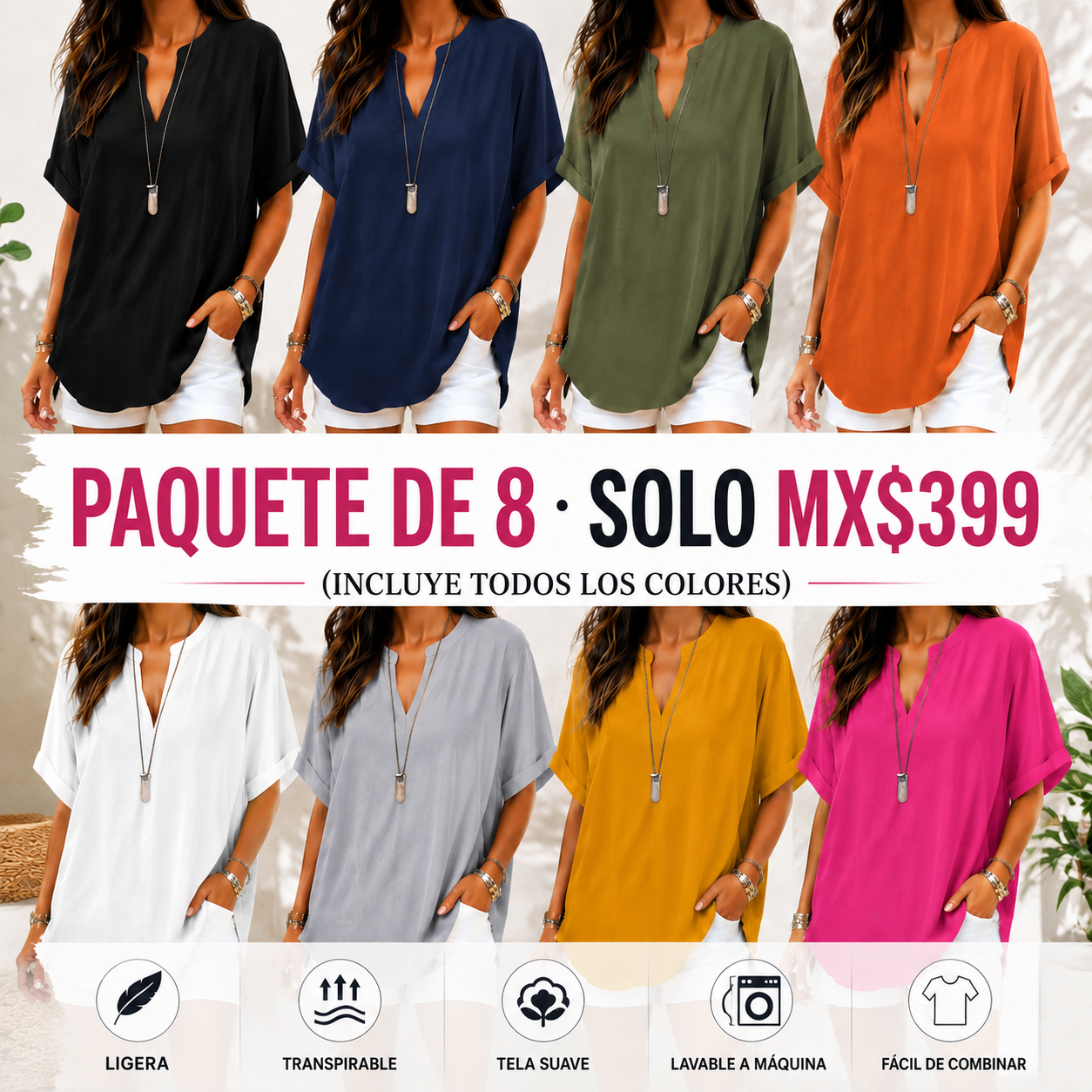 Blusa lisa de manga corta para mujer · vista 1