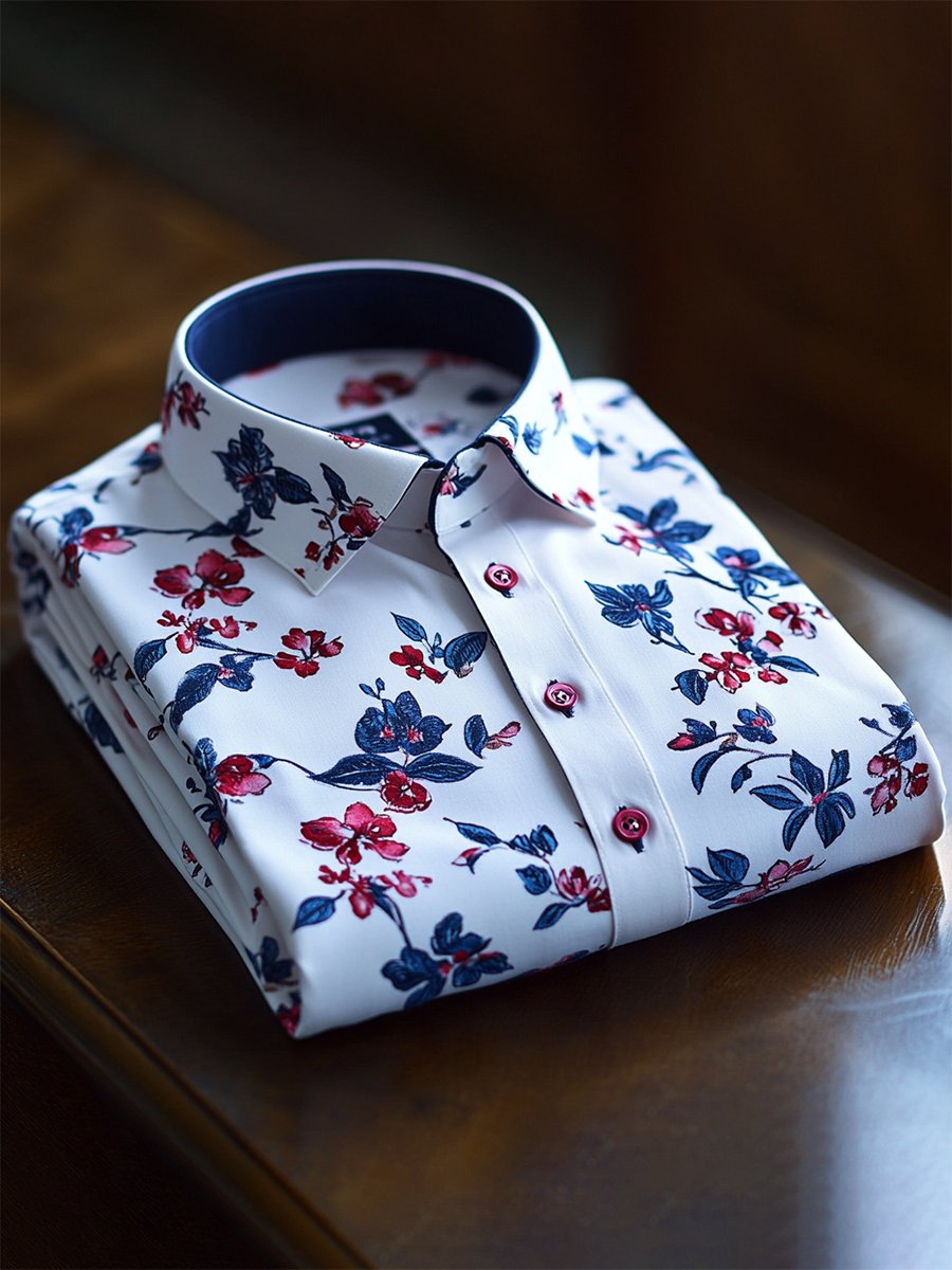 Camisa Resort floral estampado de manga larga para hombre