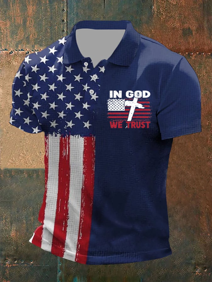 Camisa polo In God We Trust Flag estampado casual para hombre