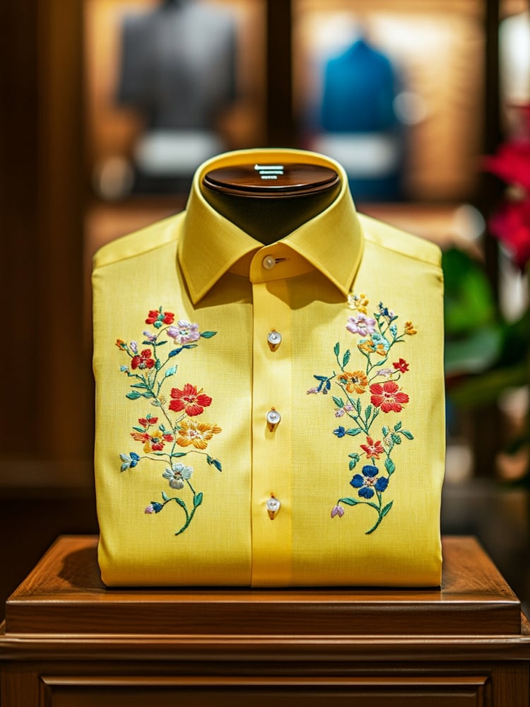 Camisa ejecutivo casual floral solapa de manga corta para hombre