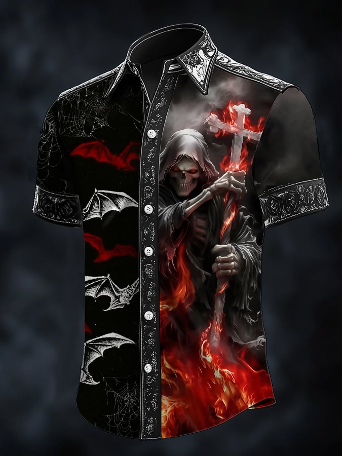 Camisa Dark Death estampado satén para hombre
