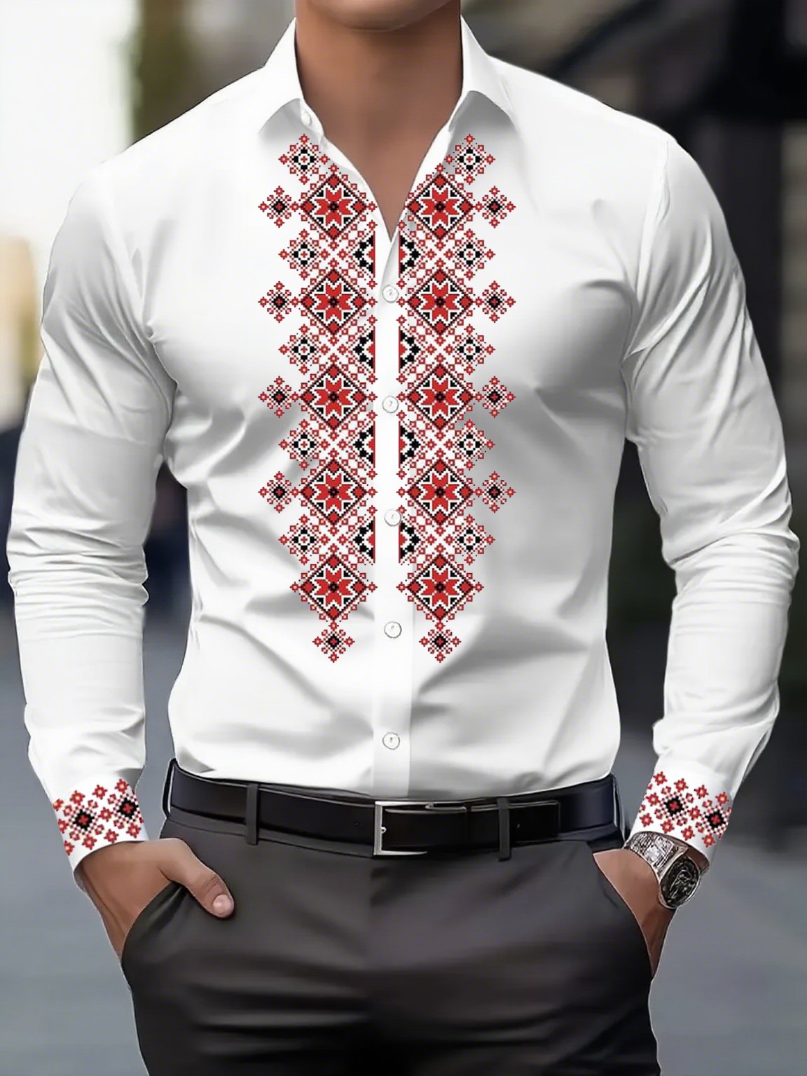 Camisa Street Style ejecutivo casual estampado de manga larga para hombre