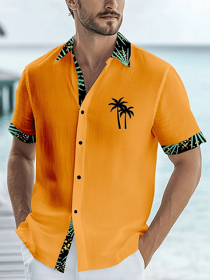 Camisa hawaiano Coconut Tree floral estampado de manga corta para hombre