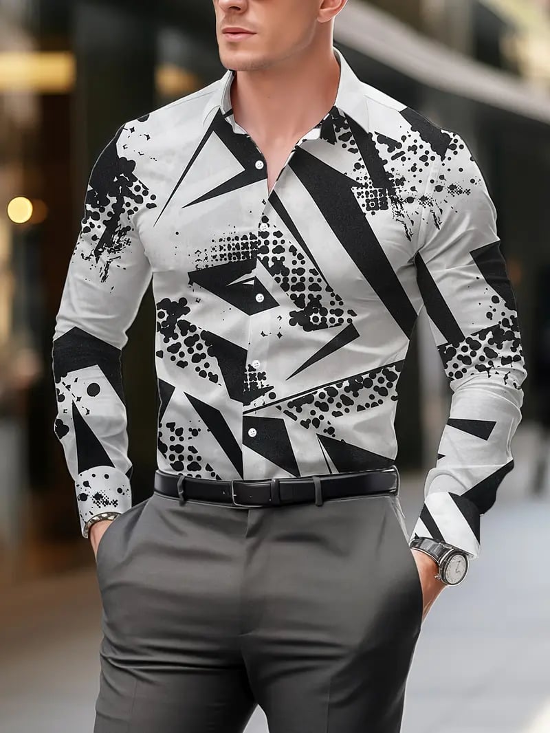 Camisa Street Style ejecutivo casual estampado de manga larga para hombre
