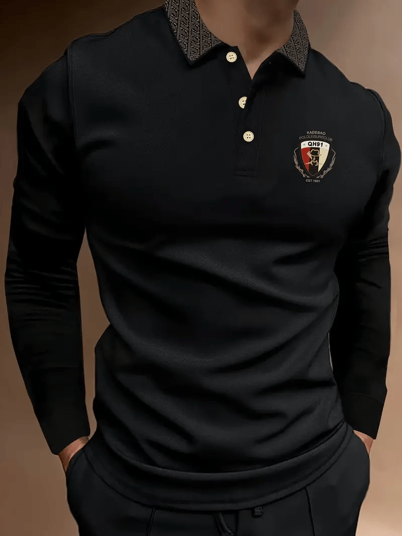 Camisa polo ejecutivo casual a rayas de manga larga para hombre