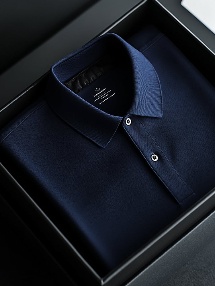 Camisa polo ejecutivo casual Navy Button de manga corta para hombre