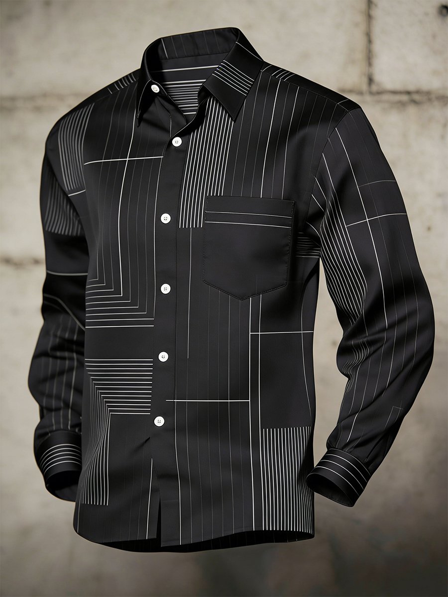 Camisa retro ejecutivo Bag House Geometric de manga larga para hombre