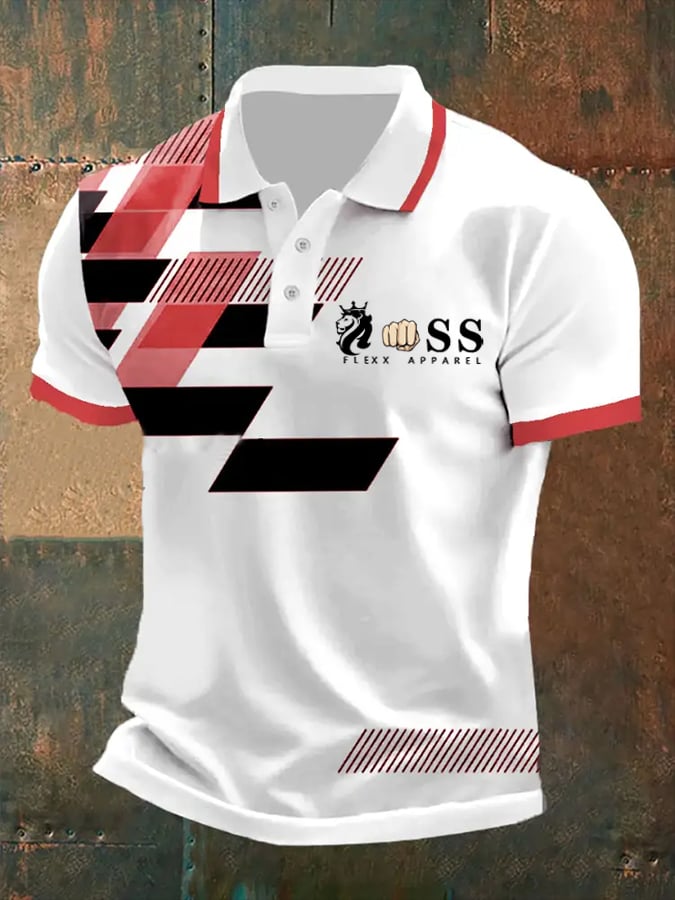 Camisa polo retro Letter estampado casual para hombre
