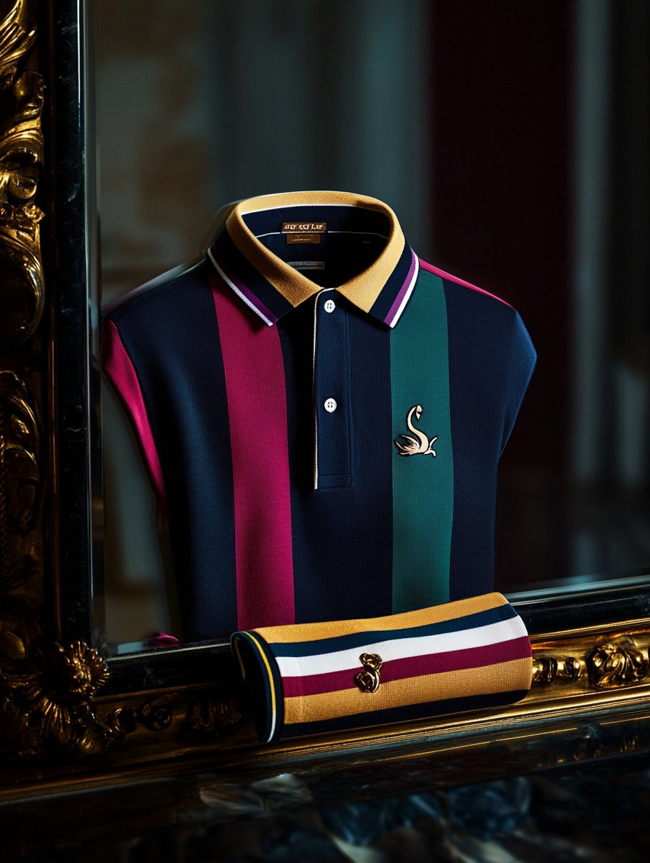 Camisa polo retro ejecutivo rayas estampado de manga larga para hombre