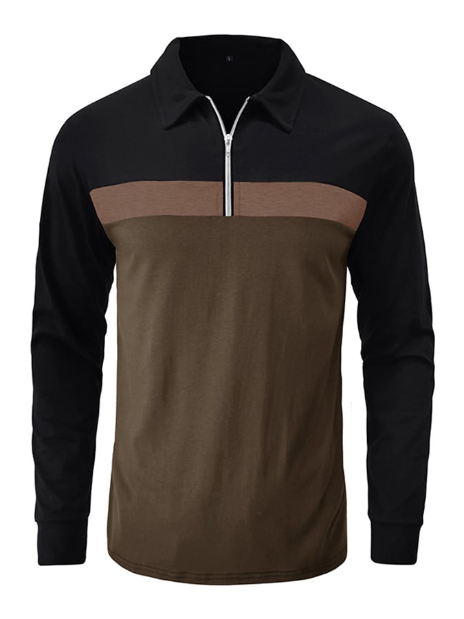 Camisa polo Colorblock cierre de manga larga para hombre