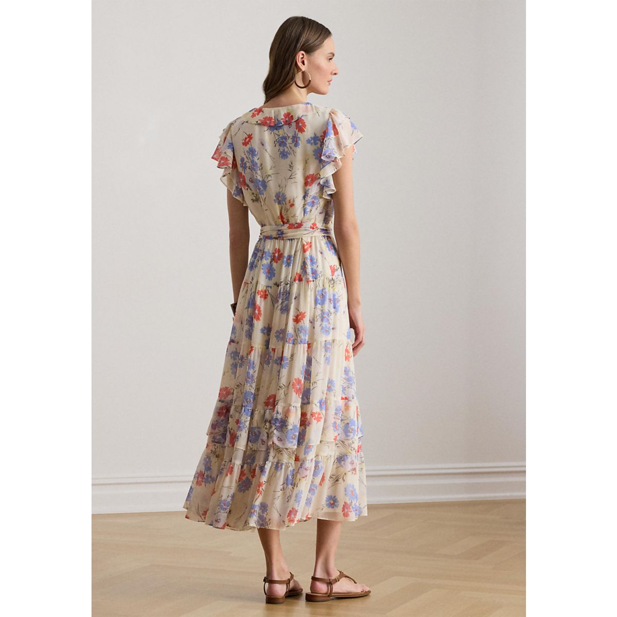 Women's Floral Belted Georgette Tiered Dress - 2