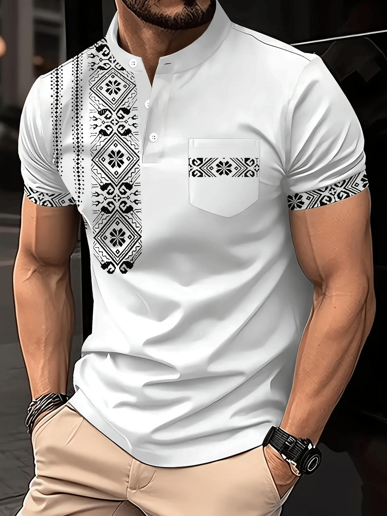 Camiseta casual de manga corta Henley para hombre