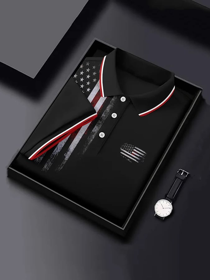 Camisa polo Independence Day retro Flag estampado para hombre
