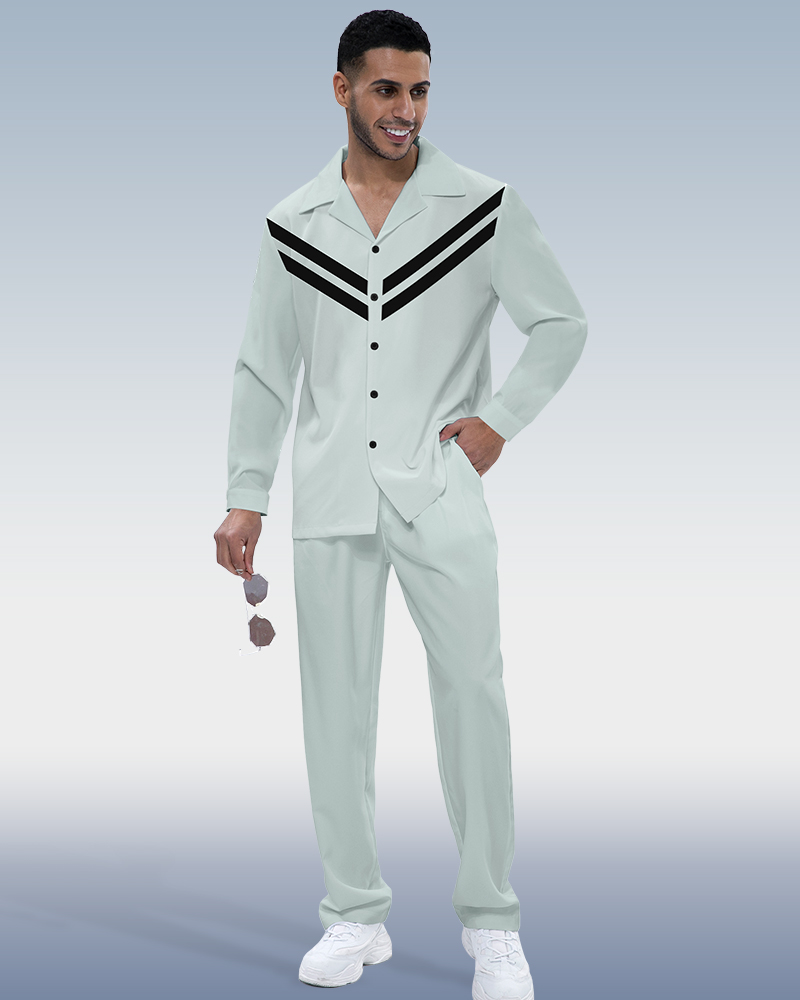 Camisa en bloques de color estampado de manga larga Walking Suit 457 para hombre