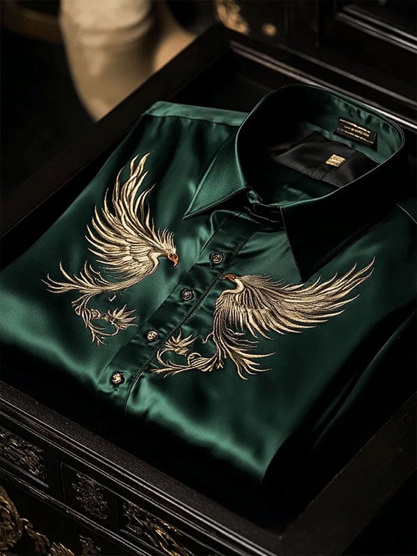 Camisa satén Luxe de manga corta Button para hombre