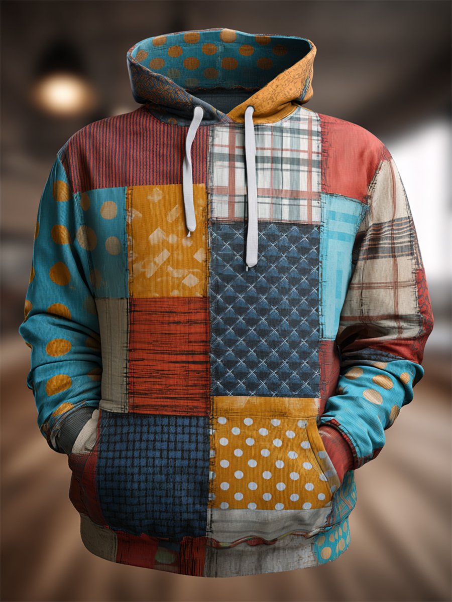Vintage geométrico Hooded para hombre