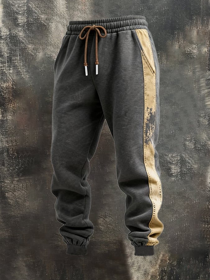 Sudadera retro Contrast Color Stitching Hooded casual Suit para hombre
