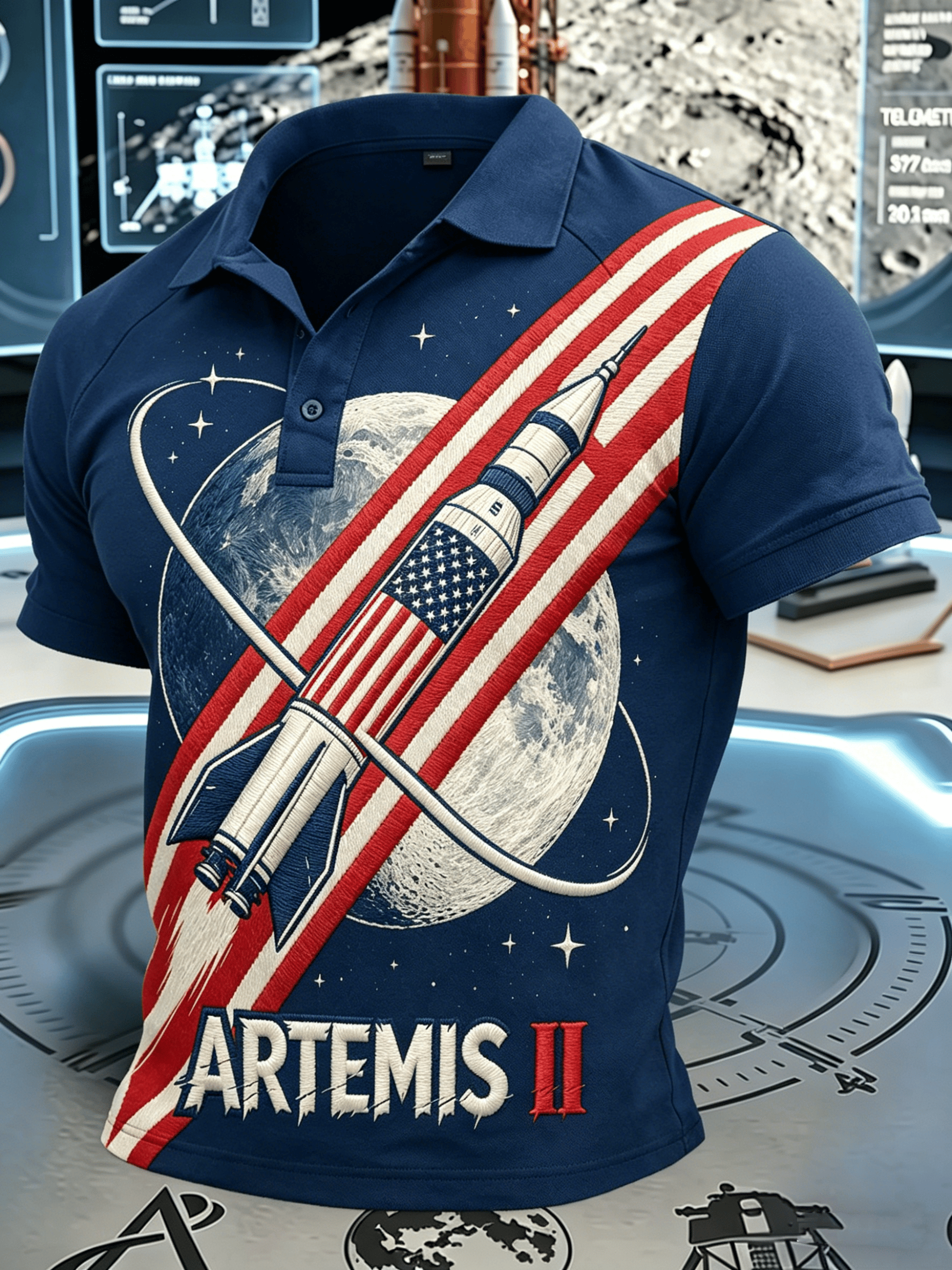 Camisa polo Artemis II Space Theme para hombre