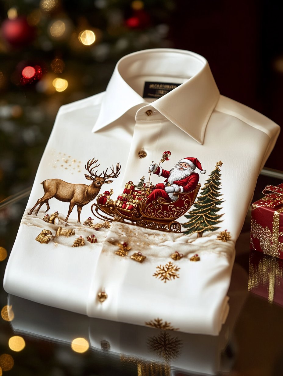 Camisa Christmas estampado de manga larga para hombre