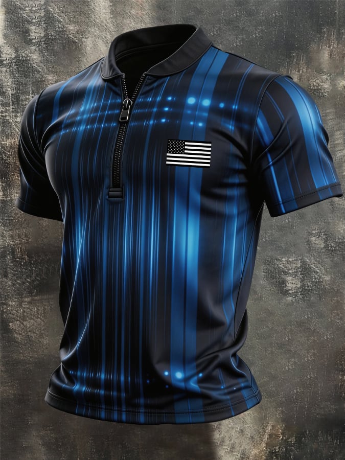 Camiseta retro Color-Block con cierre para hombre