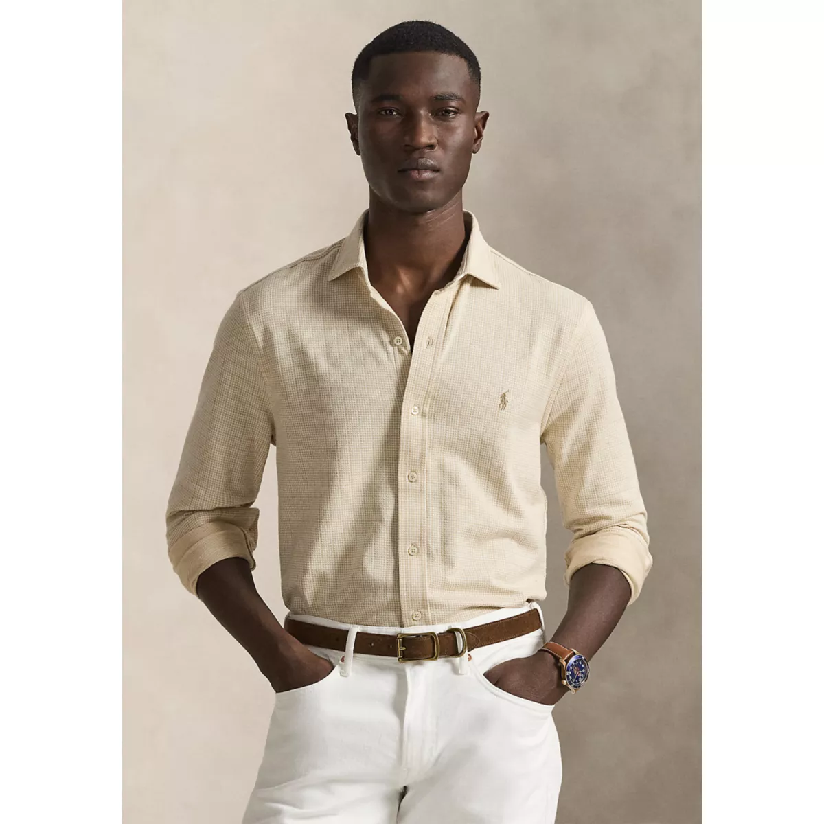 Plaid Jersey Spread-Collar Shirt - 1