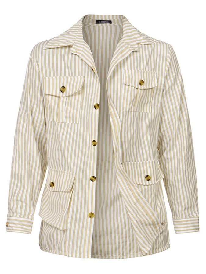 Retro a rayas Multi-bolsillo Design casual Suit para hombre