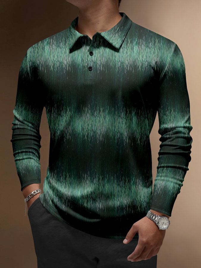 Camisa polo Ombre Abstract Button de manga larga casual