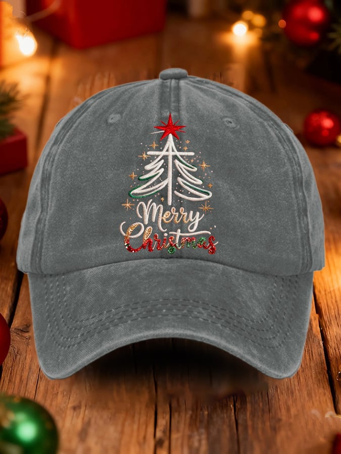 Gorras retro Merry Christmas Cross Christmas Tree estampado Baseball