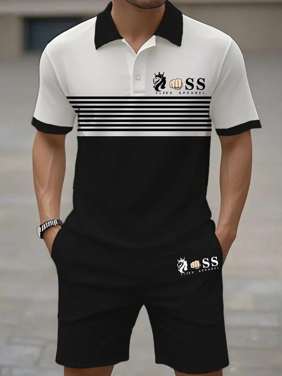 Camisa polo retro Letter Design casual ejecutivo de manga corta Suit para hombre