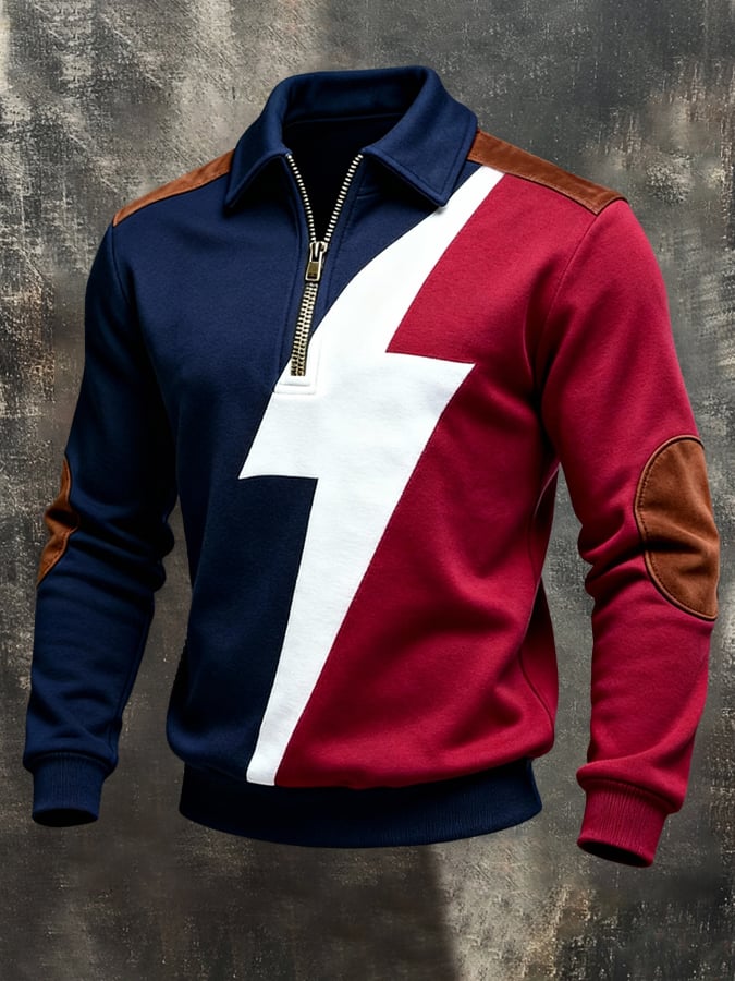 Sudadera vintage Color-Block estampado con cierre para hombre