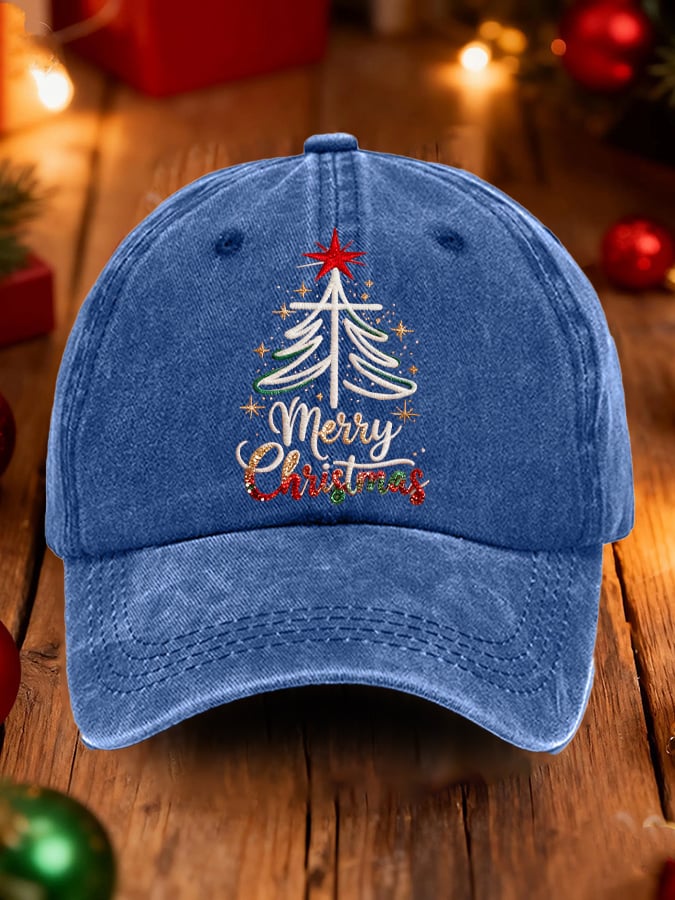 Gorras retro Merry Christmas Cross Christmas Tree estampado Baseball